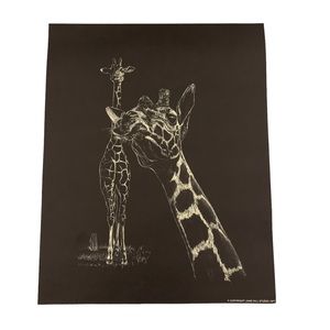 Signed Print By Jane Hill Giraffe Mother & Baby Black & White Realistic 10” x 8”